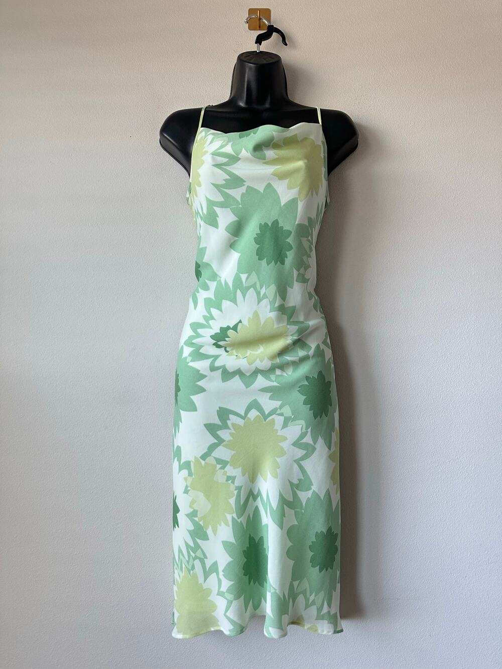 Express Y2K Green Floral Cowl Neck Slip Dress Midi 90s Retro Garden Party